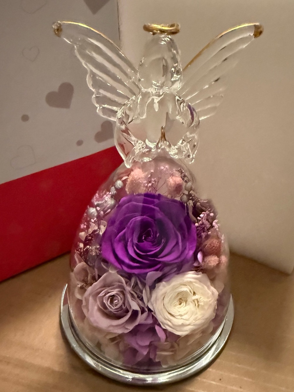 Glass Angel Lights Up Purple Preserved Flowers New Mom Grandma Aunt Sister Wife